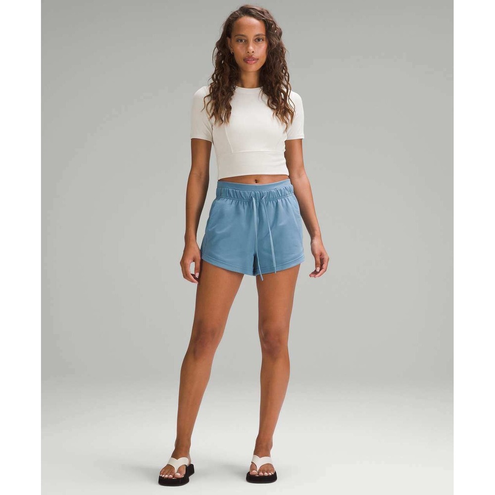 Lululemon Inner Glow Shorts Women 6 Blue High Rise Cotton Blend Drawstring